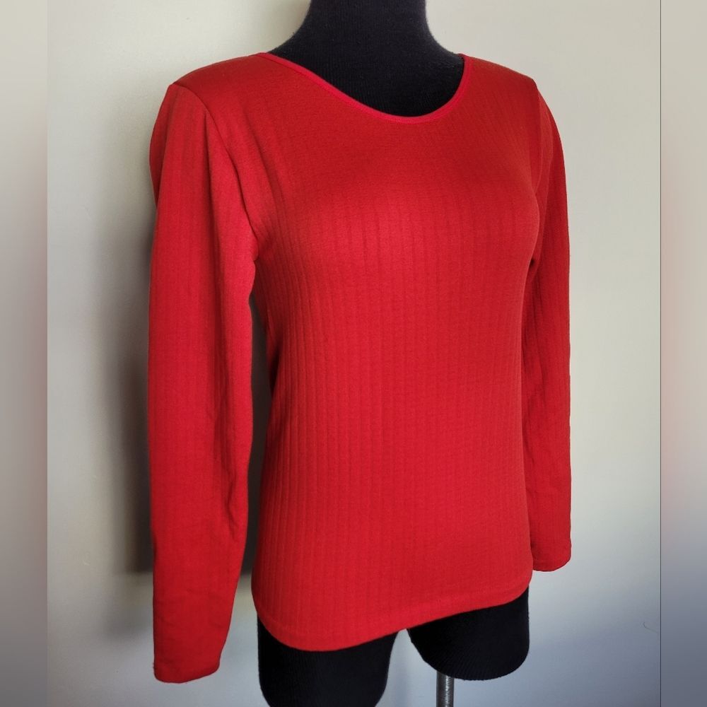 NEW Red Grid Print Thermal Long Sleeve Base Layer Felt Lined Stretchy  Medium